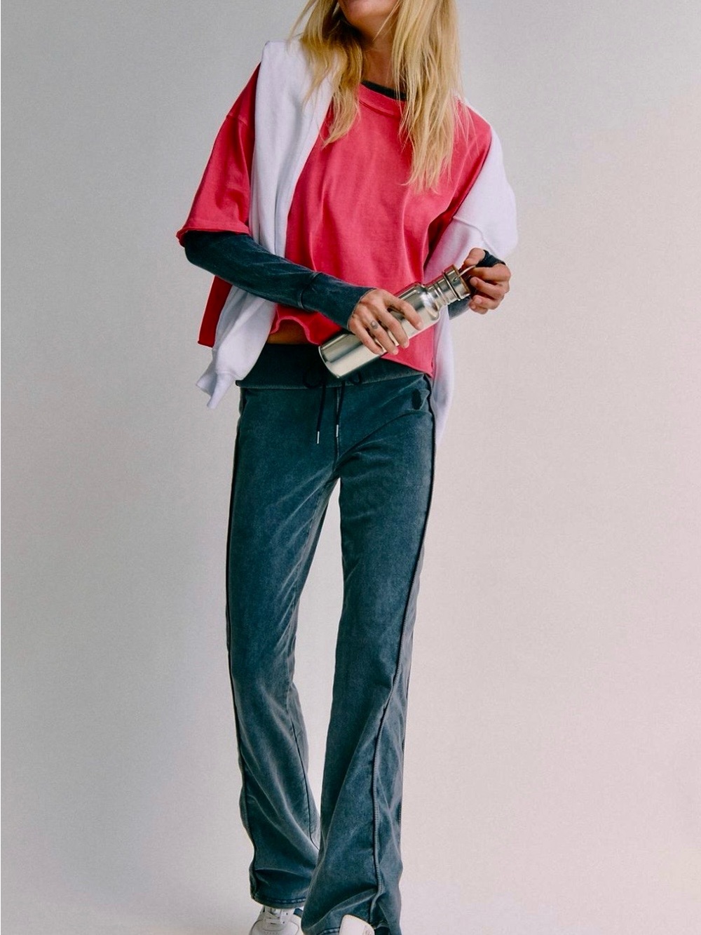 FP Movement by Free People Teal Velour Wide-Leg Lounge Pants